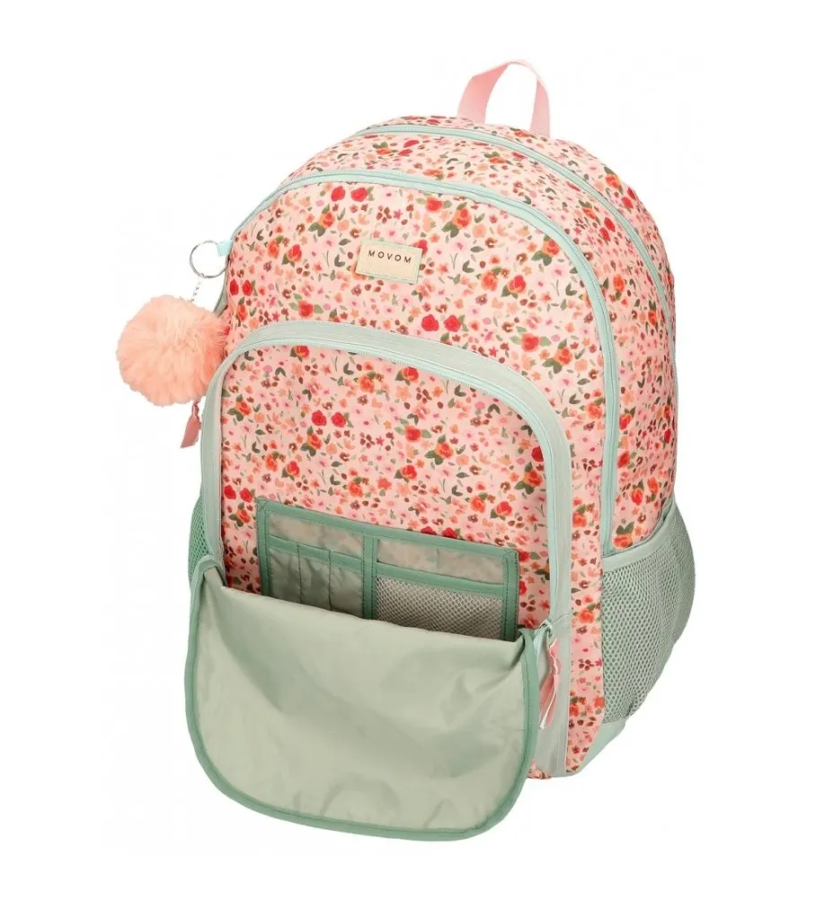 MOCHILA ESCOLAR MOVOM ROMANTIC GIRL ADAPTABLE DOS COMPARTIMENTOS VERDE 33X46X17CM